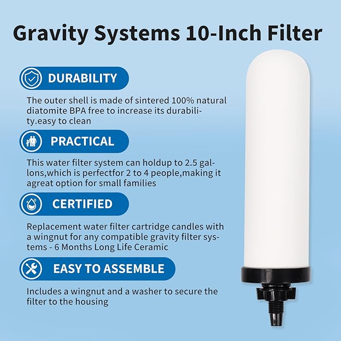 2 Pack 7'' ceramic water filter Candle,7 inch water filter replacement filters with Activated Carbon for Countertop Gravity Water Filter System,Water Cooler Filtration Systems.-Ruum Studio Home