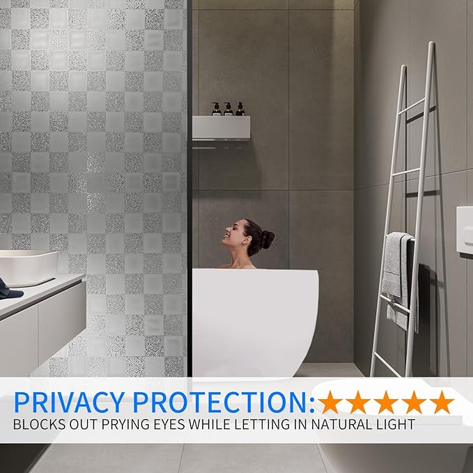 Window Film Privacy Day and Night with Installation Tools, Static Cling Glass Film Ideal for Home Shower Office Glass Door (White, 17.5X196.9 Inch)