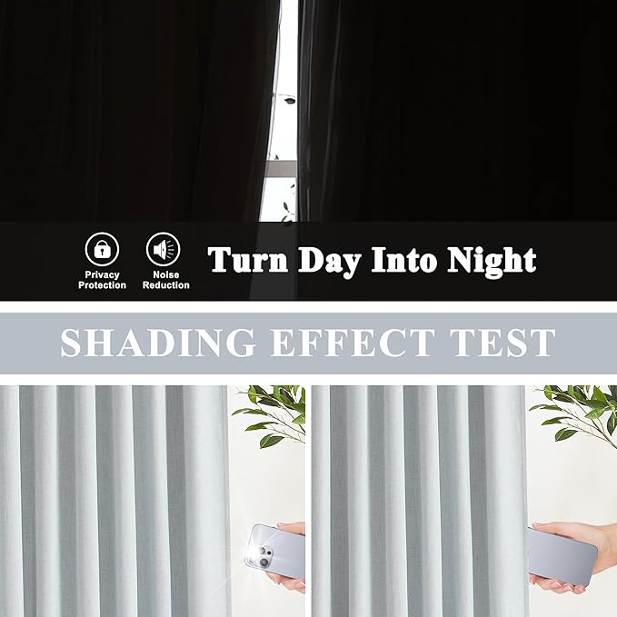 Vision Home Blue Gray Pinch Pleated Full Blackout Curtains Linen Blended Room Darkening Window Curtains 95 inch for Living Room Bedroom Thermal Insulated Pinch Pleat Drapes with Hooks 40" Wx95 Lx2