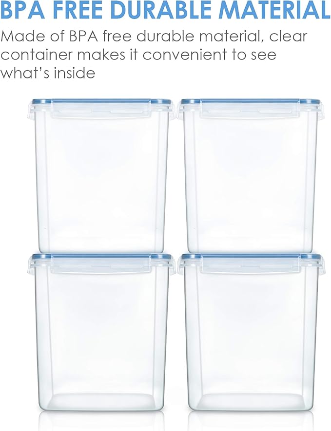 Vtopmart Food Storage Containers 2.5L / 84.5oz, 4 Pieces BPA Free Plastic Airtight Canister for Flour, Sugar, Baking Supplies, with 4 Measuring Cups and 24 Labels, Blue-Ruum Studio Home