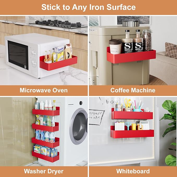 Magnetic Spice Rack for Refrigerator, Kitchen Organizer and Storage Shelf, Red (4 Pack)…-Ruum Studio Home