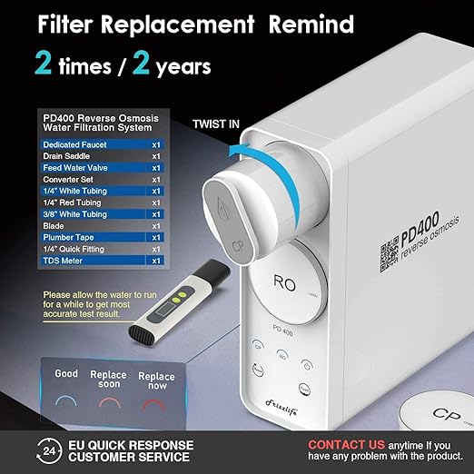 Frizzlife Reverse Osmosis System - Tankless 400 GPD Drinking Water Filtration System, Quick Twist Under Sink RO Filter - 1.5 : 1 Pure to Drain - Reduce TDS, Compact Footprint, USA Tech Support, PD400-Ruum Studio Home