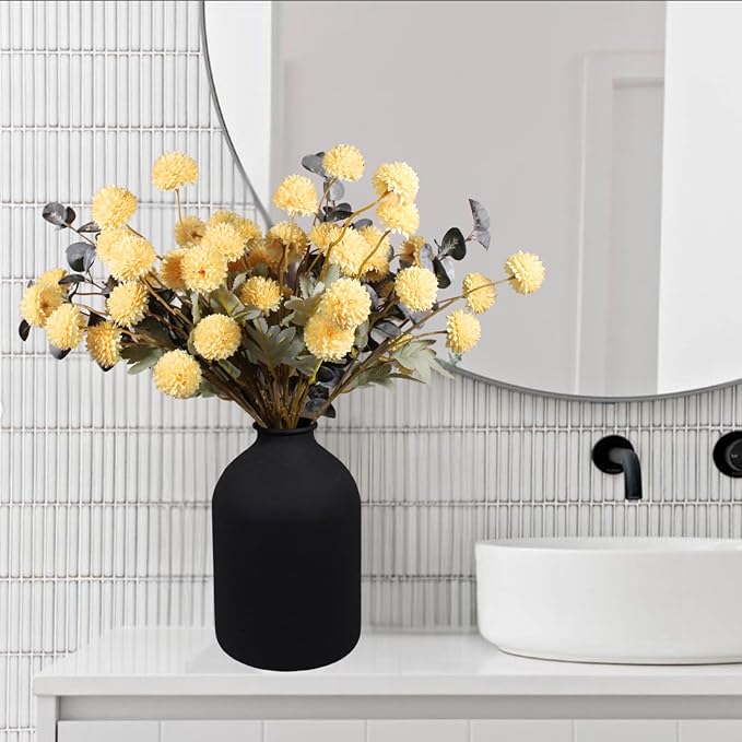 Yellow Flowers Artificial Long Stems Kiku Flower With Eucalyptus, Spring Flowers Decor, Mustard Yellow Decor, Flores Amarillas Artificiales Para Decoracion, Faux Easter Spring Summer Floral Stems-Ruum Studio Home