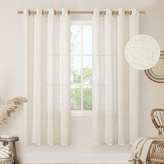 LAMIT Natural Linen Curtains for Living Room 2 Panels Set, 78 Inch Faux Linen Textured Light Filtering Drapes Bronze Grommet Boho Panels for Farmhouse/Bedroom/Porch, 52 x 78 Inch-Ruum Studio Home