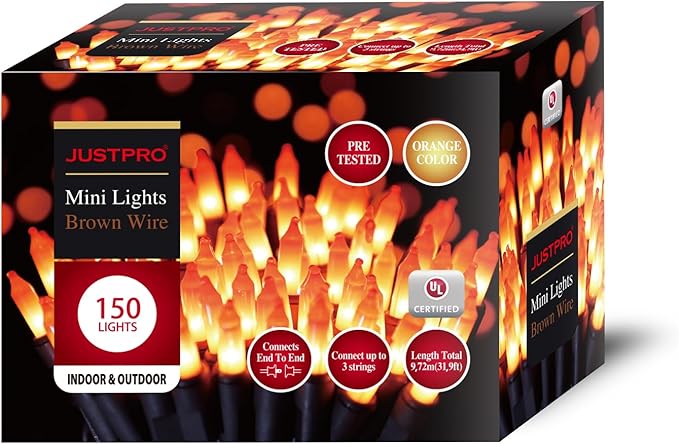 150LIGHTS Orange Extra-Bright with End Connectors Halloween Decorative Lights 9.72m UL Certified Mini String Light Set Waterproof for Halloween Home Garden Christmas Tree Party Patio Wedding-Ruum Studio Home