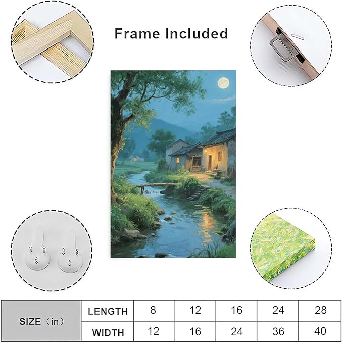 Moonlight under the big tree creek cabin scenery is suitable for posting in the living room bedroom office scenery poster wall painting-Ruum Studio Home