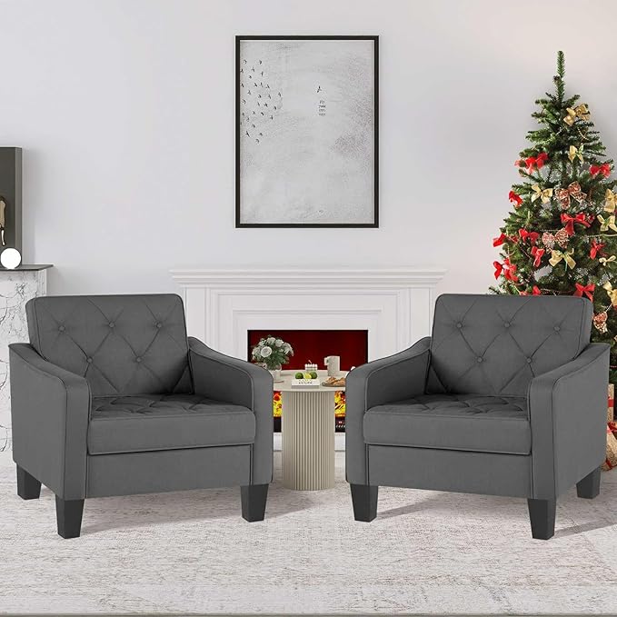 STHOUYN Living Room Chairs Accent Chairs Set of 2, Waiting Room Arm Chairs, Reading Chairs for Bedroom Comfy Club Chair Tufted, Office Small Space (2, Grey)-Ruum Studio Home