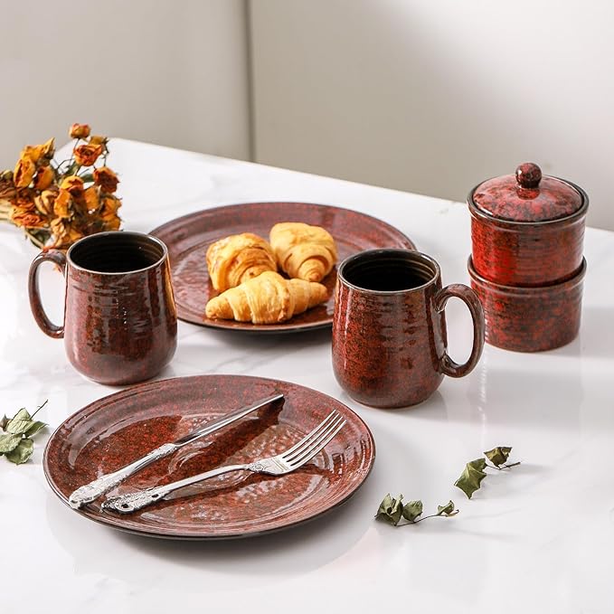 Hasense Red Coffee Mugs Set of 4, 12 oz Coffee Cups Ceramic, Latte Mug with Large Handle for Coffee, Tea, Milk and Chocolate,Easy Hold & Clean, Dishwasher & Microwave Safe-Ruum Studio Home