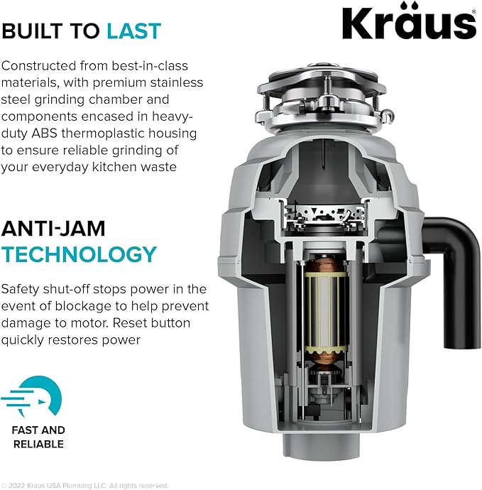 KRAUS WasteGuard High-Speed 3/4 HP Continuous Feed Ultra-Quiet Motor Garbage Disposal with Power Cord and Flange Included and Universal Mount, KWD210-75MGR-Ruum Studio Home