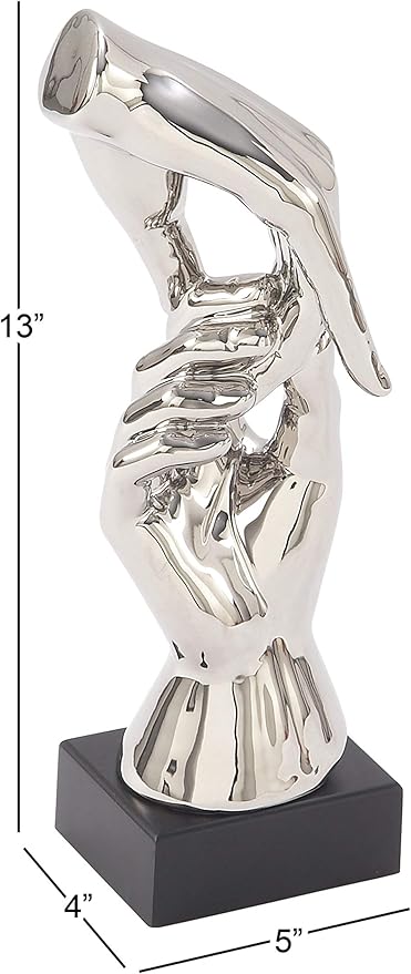 Deco 79 Polystone Hands Decorative Sculpture Home Decor Statue, Accent Figurine 5" x 4" x 13", Silver-Ruum Studio Home