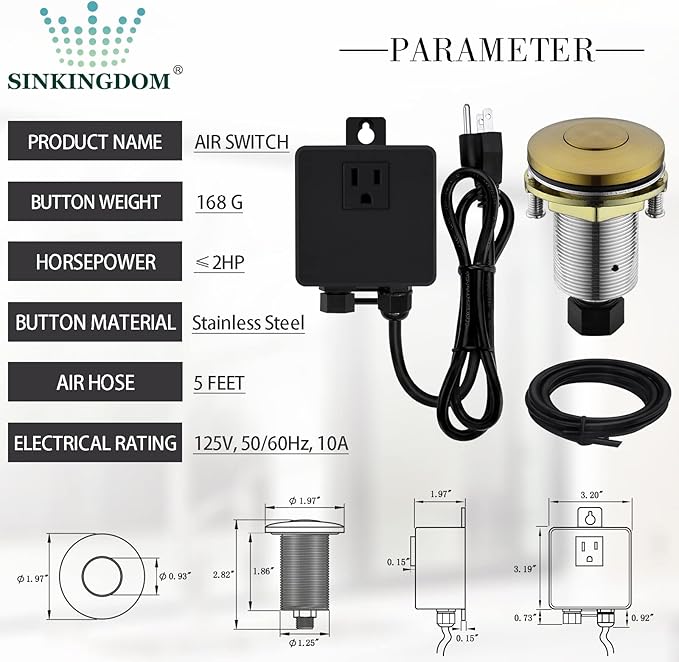 Garbage Disposal SinkTop Air Switch Kit with Stainless Steel Button, Champagne Gold-Ruum Studio Home