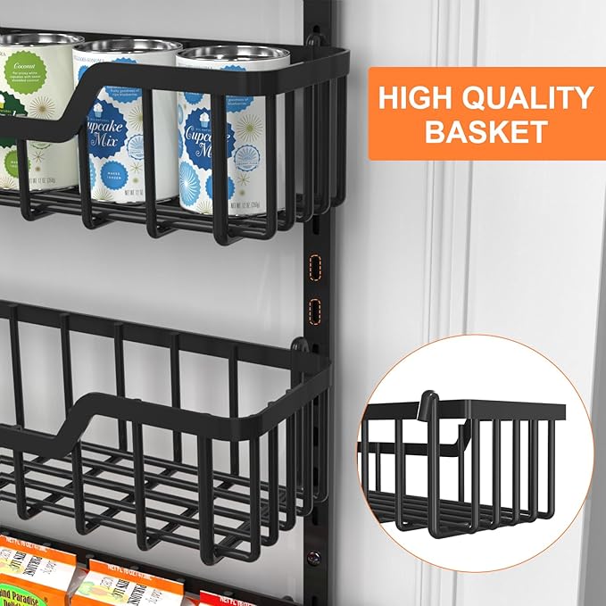 Over The Door Pantry Organizer, 8-Tier Pantry Door Organizer Shelves | 3 Sizes | Adjustable Basket | Metal Hanging Spice Rack for Kitchen, Pantry, Cabinet, Back of Door Seasoning Rack, Black-Ruum Studio Home