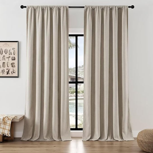 Joydeco Faux Linen Curtains 84 Inch Length 2 Panels Set, Light Filtering Curtains for Bedroom, 52 Inches Wide Living Room Drapes with Rod Pockets(52x84 inch, Linen)-Ruum Studio Home