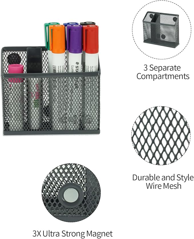 Neudeco Locker Accessories and Decor Kit, Including Mesh Shelf, Organizer, Magnetic Basket and Pen Holder, Suitable for School, Work, Kitchen, Bathroom, (Pack of 4, Grey)-Ruum Studio Home
