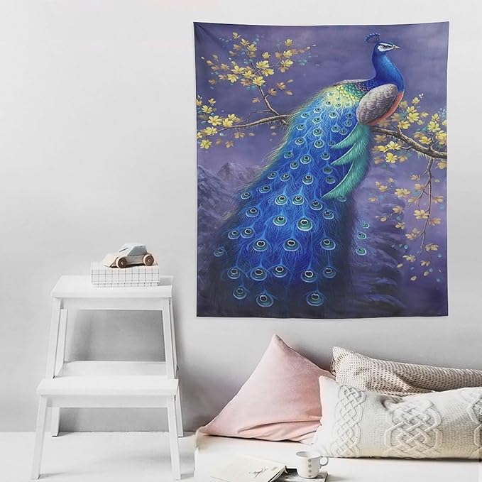 yowecso Peacock Tapestry Wall Hanging for Bedroom, Living Room - Purple Peacock Bird Tapestry - Aesthetic Wall Decor - 50"x60"-Ruum Studio Home