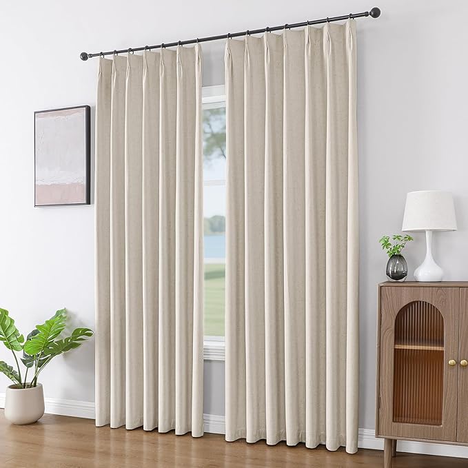 Joydeco Pinch Pleated Linen Curtains for Living Room, 100% Blackout Darkening Curtains 72 inches Length 2 Panel Thermal Insulated Pinch Pleat Drapes(Ecru,40'' Wx72'' L)-Ruum Studio Home
