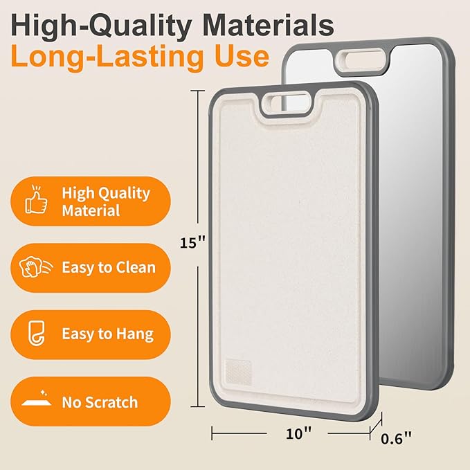 Titanium cutting boards for Kitchen,Double Sided Food Grade,Pure Titanium and Wheat Straw PP, Double Chopping Boards for Meat and Fruits Easy to Clean Size 15’’x10’’-Ruum Studio Home
