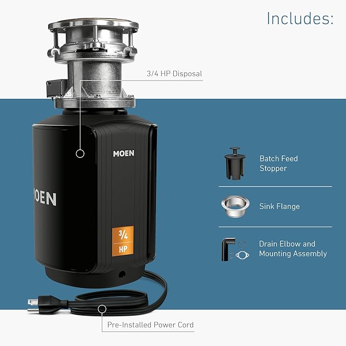 Moen Host Series Garbage Disposal for Kitchen Sink with Power Cord, Control Activation, Sound Reduction, GXB75C-Ruum Studio Home