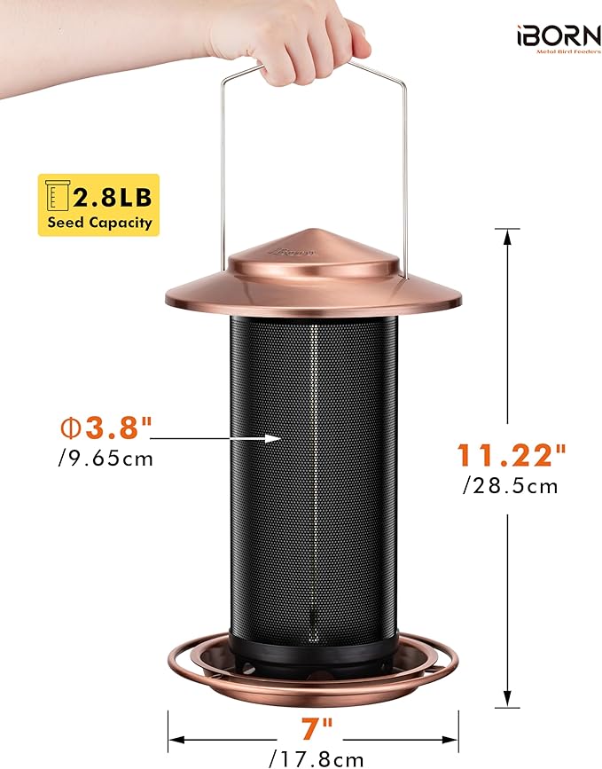 iBorn Bird Feeders for Outdoors, All Metal Mesh Tube, Holding Bird Seed for Outside Feeders,18cm Large Roof, Copper, 2.8lb(Seed is not Included)-Ruum Studio Home