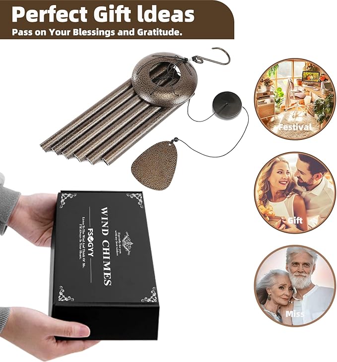 Wind-Chimes-Outdoor-Deep-Tone, Large Soothing Melodic Tones Windchimes, Wind Chimes for Outside, Memorial Wind Chime Best Gift for Mom Women Grandma Neighbors(32" Brown Coated Aluminum)-Ruum Studio Home