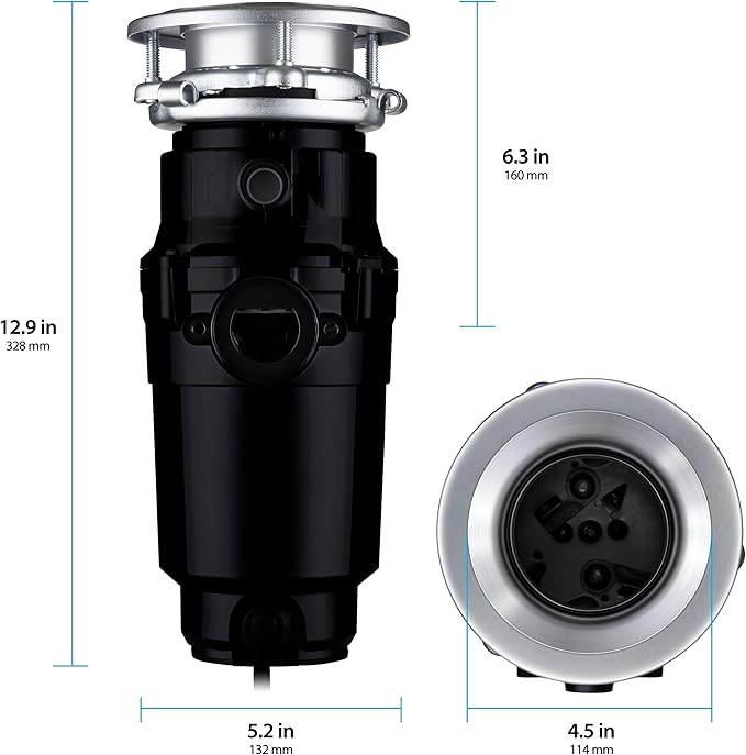 Waste Maid 10-US-WM-158-3B Garbage Disposal Anti-Jam Stainless Steel Food Waste Grinding System, 1/2 HP Standard, Black-Ruum Studio Home