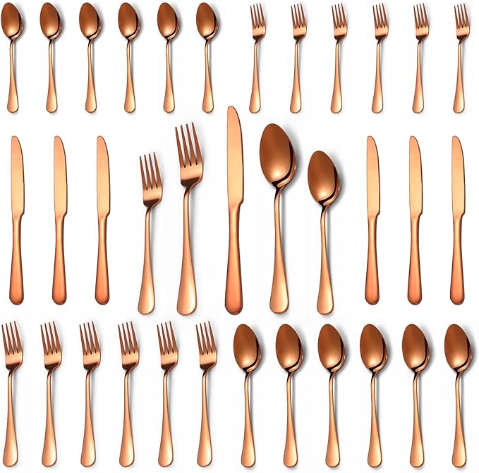 30 Pcs Rose Gold Silverware Set for 6, Food Grade Stainless Steel Flatware Set, Eating Utensils Sets Include Fork/Knife/Spoon,Home Kitchen Tableware Set, Reusable Cutlery Set, Dishwasher Safe-Ruum Studio Home