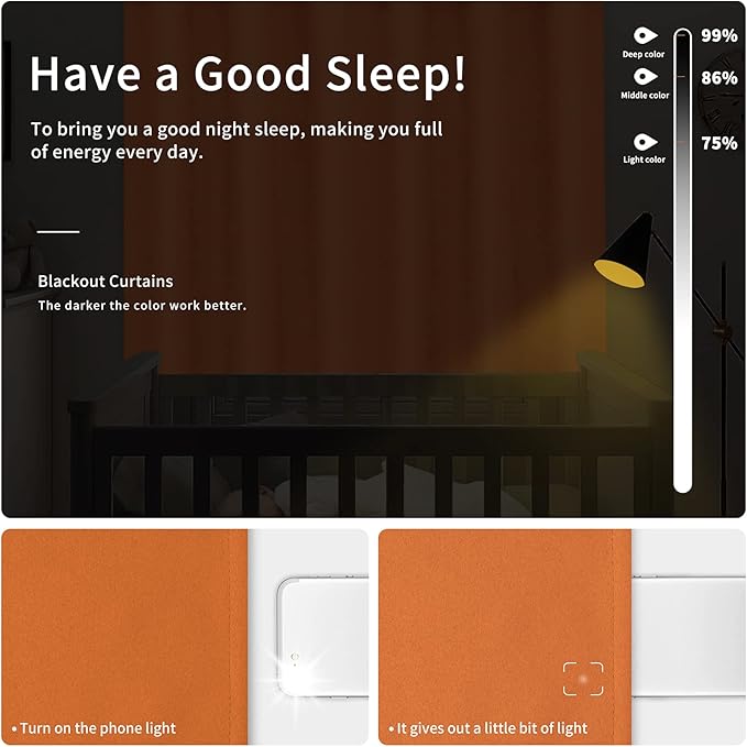 Easy-Going Blackout Curtains for Bedroom, Solid Thermal Insulated Grommet and Noise Reduction Window Drapes, Room Darkening Curtains for Living Room, 2 Panels(42x63 in, Orange)-Ruum Studio Home