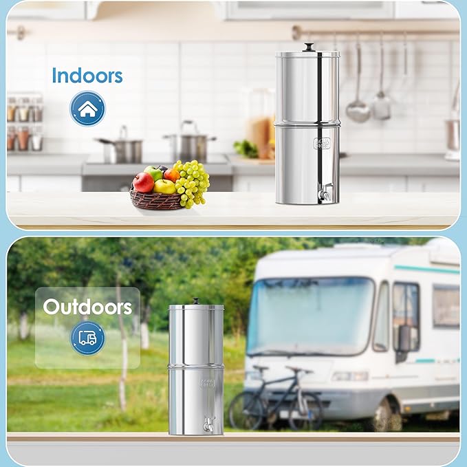 AQUA CREST Gravity Water Filter System, NSF/ANSI 42&372 Certified Black Carbon Filters, Reduce Lead and Up to 99% Chlorine, 2.25G, for Home, Camping, RVing, Off-Grid, Emergencies, AQ-TN-A-Ruum Studio Home