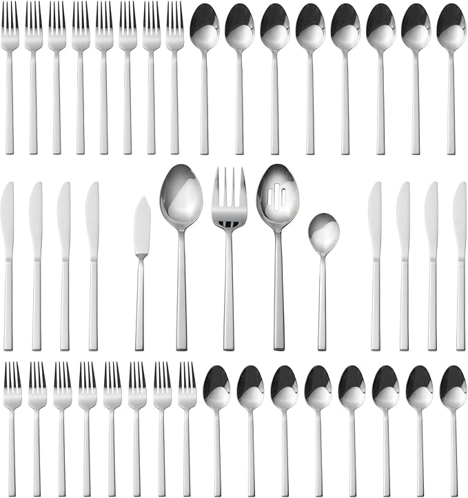 Alata Cube 45-Piece Forged Stainless Steel Flatware Set Cutlery Set,Service for 8,Silver Finish,Dishwasher Safe-Ruum Studio Home