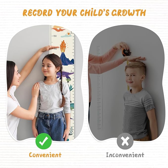 Personalized Name Growth Chart Wall Decor for Kids – Canvas Removable Height Chart Measuring Ruler 59" x 7.9" (Dinosaurs)-Ruum Studio Home