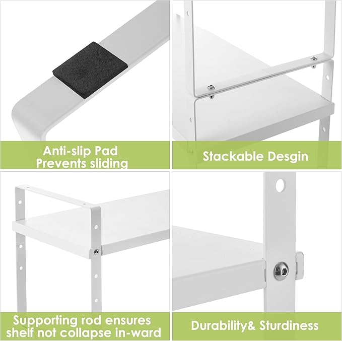 Expandable Cabinet Shelf Organizer Rack, Stackable Kitchen Counter Storage Shelves Stand, Adjustable Height Pantry Shelf Spice Rack (White, 1 Pack)-Ruum Studio Home