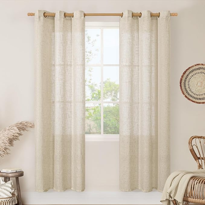 LAMIT Natural Linen Curtains 80 inches Long 2 Panels Set, Bronze Grommet Thick Doorway Curtains Privacy Assured with Light Filtering for Bedroom/Living Room, 34 x 80 Inch, Linen-Ruum Studio Home