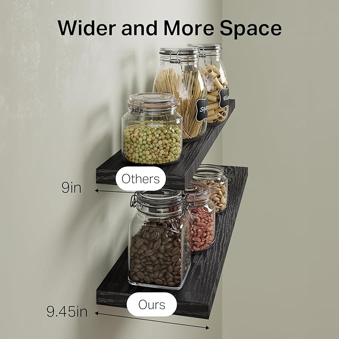 BAYKA Floating Shelves for Wall, 36 inches Long Wall Mounted Rustic Wood Shelves for Bathroom, Bedroom, Living Room, for Books/Storage/Decor with 30lbs Capacity๏ผBlack,Set of 3-Ruum Studio Home