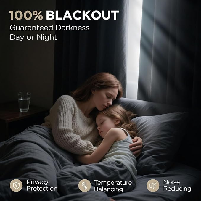 Joydeco 100% Blackout Pleated Curtains, Linen Window Curtains 2 Panel Sets 108 inches Long, Thermal Insulated Darkening Drapes for Bedroom(Chambray Blue,40'' Wx108'' L)-Ruum Studio Home