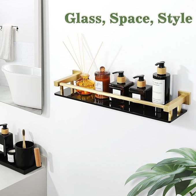 Alise Bathroom Shelves,Gold Glass Shelf for Bathroom, Modern Floating Shelves,20 inch-Ruum Studio Home
