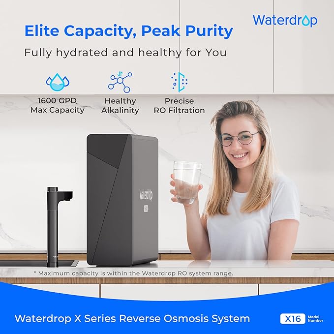 Waterdrop X16-Alkaline Tankless Reverse Osmosis System, NSF/ANSI 42&58&372 Certified, 1600 GPD RO Filter System, 11-Stage Filtration, UnderSink, 3:1 Pure to Drain, Alkaline Mineral pH+, BPA Free-Ruum Studio Home