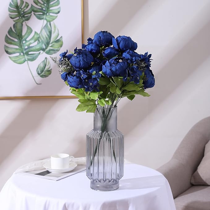 Duovlo Artificial Peony Silk Flowers Fake Flowers Vintage Wedding Home Decoration,Pack of 1 (Navy)-Ruum Studio Home