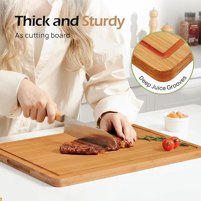 Extra Large Bamboo Cutting Board for Kitchen - 18 Inch Wood XL Cutting Boards with Juice Groove and Handles, Wooden Chopping Board for Meat, Cheese, Fruit & Vegetables (Pre Oiled, Brown)-Ruum Studio Home