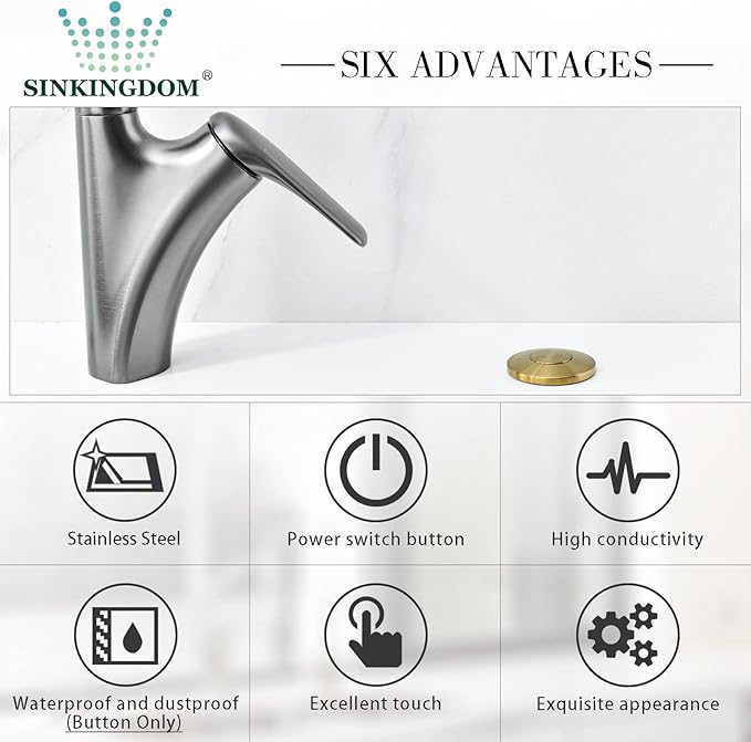 Garbage Disposal SinkTop Air Switch Kit with Stainless Steel Button, Champagne Gold-Ruum Studio Home