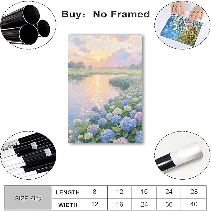 The hydrangea scenery all over the lake at sunset is suitable for posting in the living room bedroom office landscape poster wall painting-Ruum Studio Home