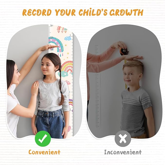 Personalized Name Growth Chart Wall Decor for Kids – Canvas Removable Height Chart Measuring Ruler 59" x 7.9" (Rainbows)-Ruum Studio Home