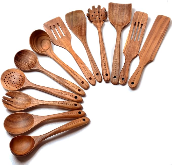 12 Pack Wooden Spoons for Cooking - Natural Teak Kitchen Utensils Set with Spatulas-Ruum Studio Home