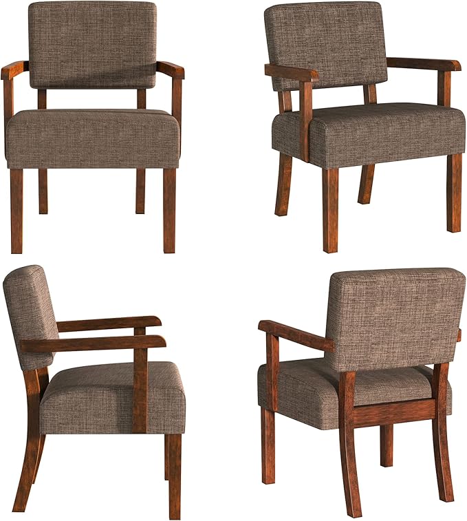 Accent Chair Set of 2 with Table, Living Room Chairs with Soft Seat & Armrests for Living Room Bedroom Reading Room Waiting Room (Brown), (AC01)-Ruum Studio Home