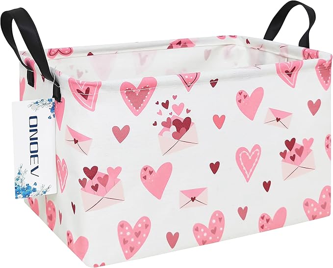 Rectangular Folding Laundry Basket,waterproof Canvas Basket,gift basket,Suitable for children's room,Office,Clothes,Toys Storage(Pink Love)-Ruum Studio Home