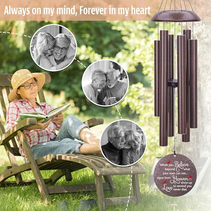 Personalized Sympathy Wind Chimes, Cardinal Wind Chime, in Memory for Loss of Loved Dad/Mom/Ones, Metal Memorial Sympathy Gifts, 36inch Deep Tone Wind Chime, in Loving Memory-Ruum Studio Home