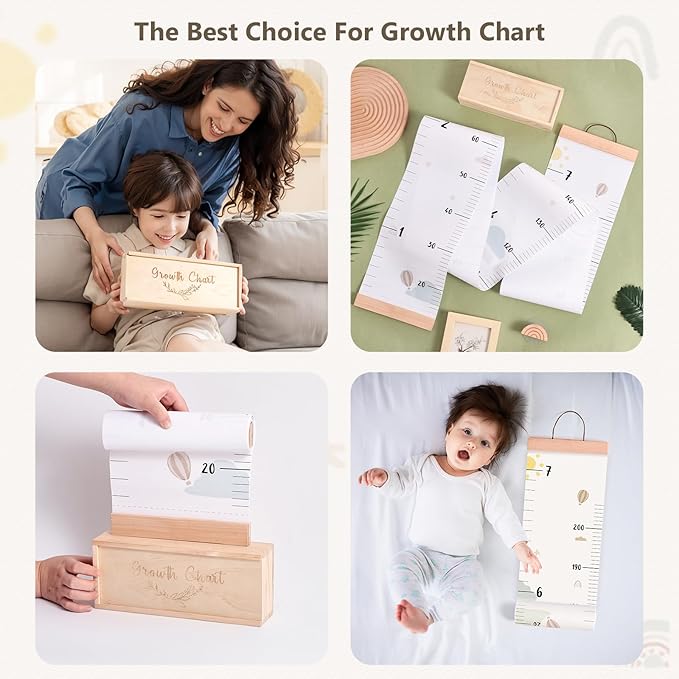 Growth Chart for Wall 7 Ft Height Chart with Keepsake Box & Hook Waterproof Canvas Measure Wall Ruler Removable Neutral Nursery Wall Decor for Baby Kids Toddlers-Ruum Studio Home