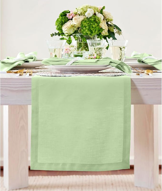 Solino Home Linen Table Runner 108 Inches Long - 100% Pure Linen Pastel Green Table Runner 14 x 108 Inch - Fete-Ruum Studio Home
