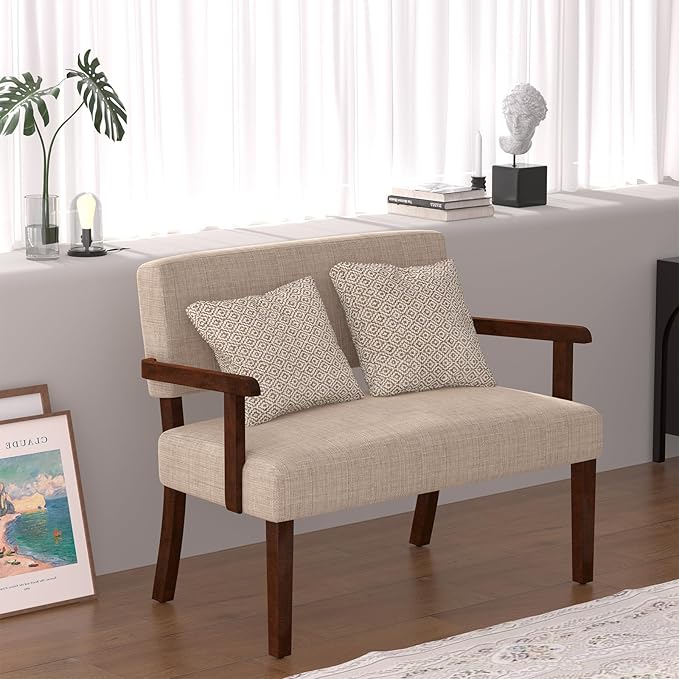 Accent Chair 2 Seat, Arm Chairs with Soft Seat and Armrests for Living Room, Love seat for Dining, Reading, and Waiting Rooms (Beige)-Ruum Studio Home