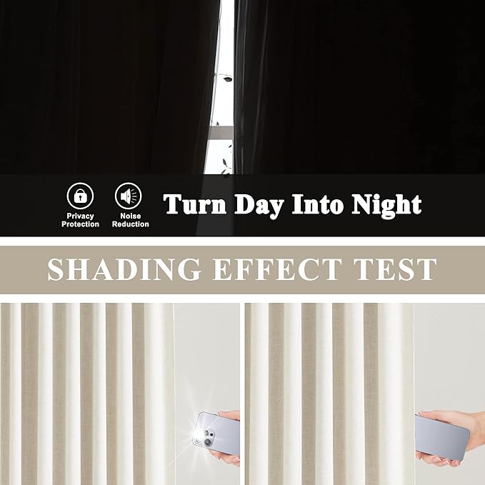 Vision Home Natural Pinch Pleated Full Blackout Curtains Linen Blended Room Darkening Window Curtains 120 inch for Living Room Bedroom Thermal Insulated Pinch Pleat Drapes with Hooks 10ft 40"Wx120"Lx2