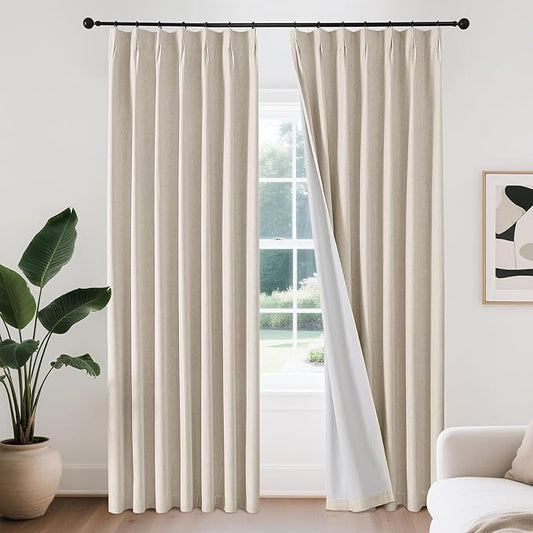 Joydeco Pinch Pleated Linen Curtains for Living Room, 100% Blackout Darkening Curtains 72 inches Length 2 Panel Thermal Insulated Pinch Pleat Drapes(Ecru,40'' Wx72'' L)-Ruum Studio Home